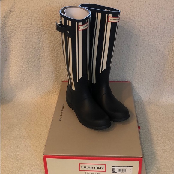 NEW Hunter Navy Stripe Original Tall Rain Boots ☔️ - Picture 2 of 4